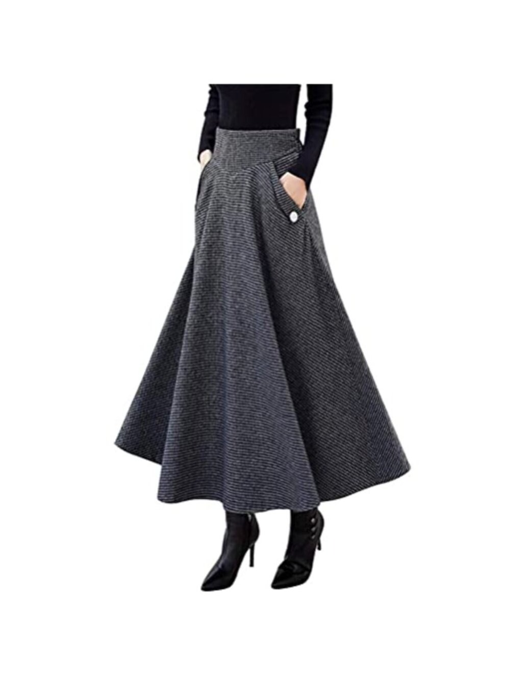 Women's High Waist A-Line Plaid Maxi Skirt Pleated Fall Winter